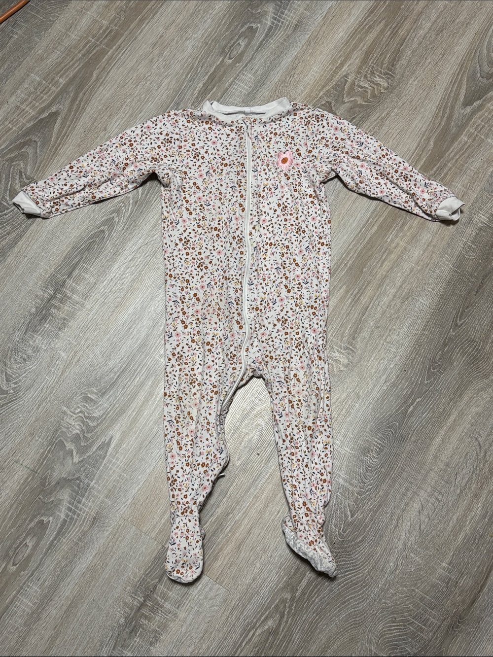 Pink Floral Footed Baby One-Piece with Zip